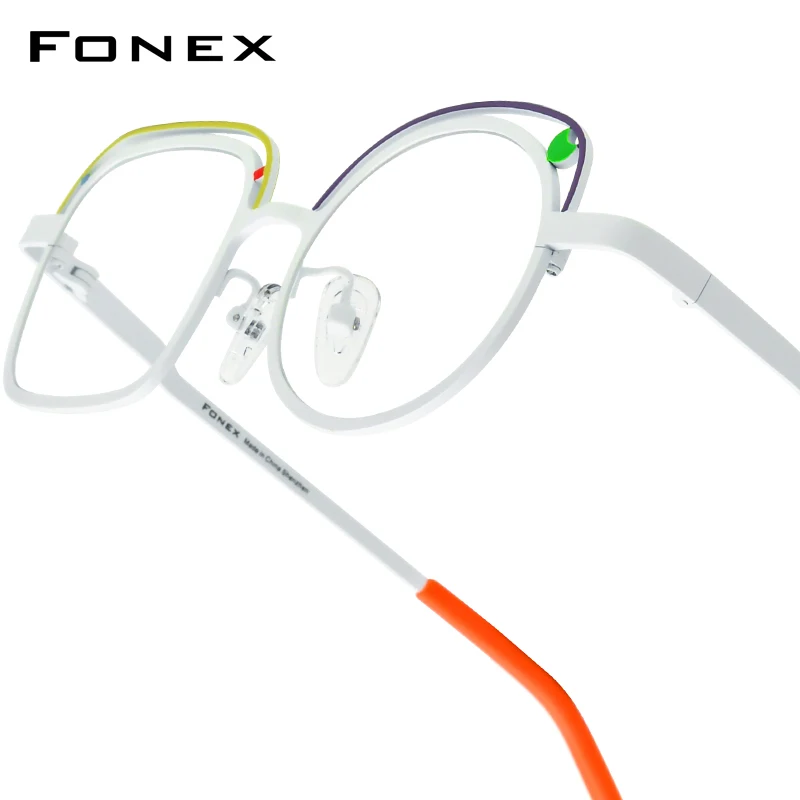 FONEX Titanium Glasses Frame Women Fashion Brand Design Retro Round Eyeglasses Vintage Ultralight Weight Japanese Eyewear 85868