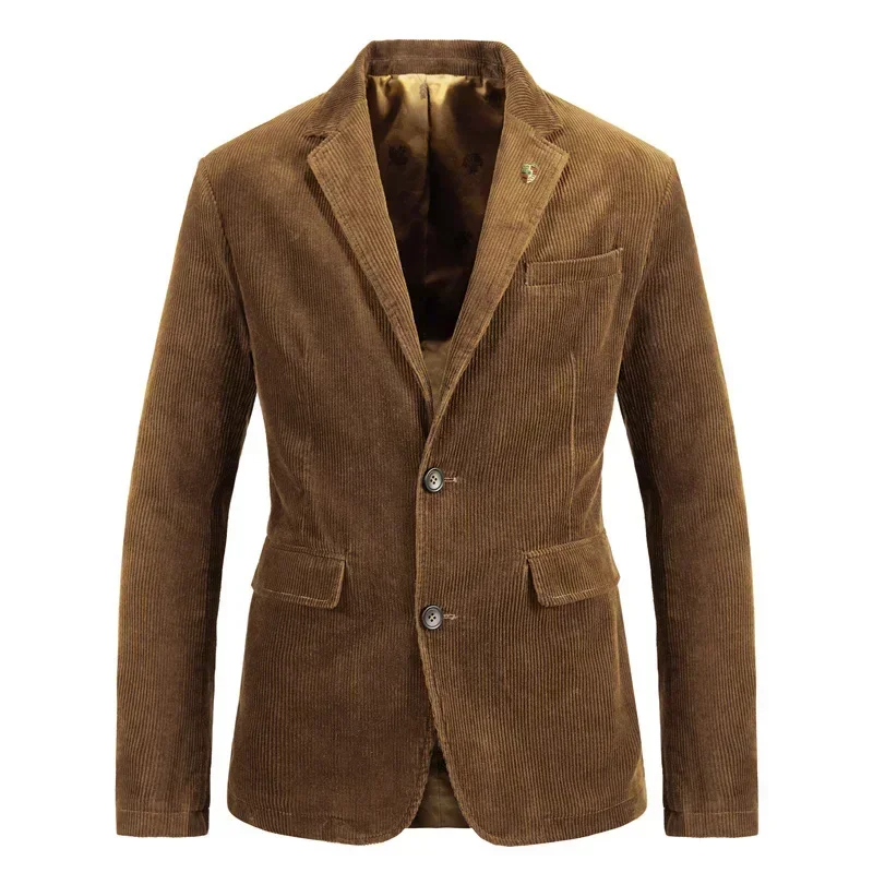 

New Spring and Autumn Style European and American Men's Corduroy Casual Solid Color Lapel Single-breasted Slim-fit Suit Jacket.