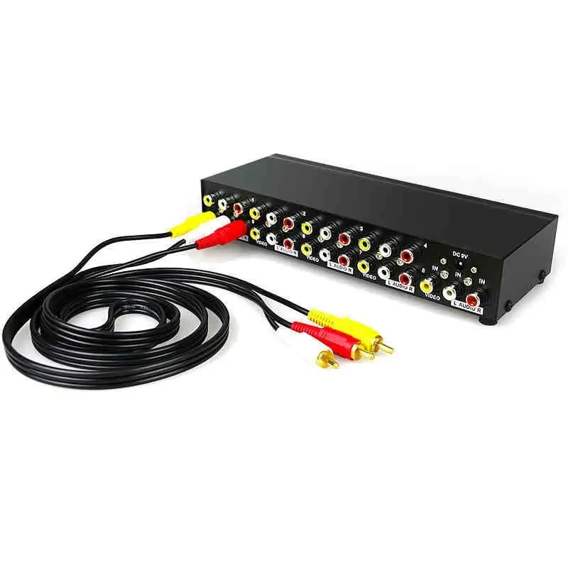 8 Ports AV Splitter 8 Way RCA Video Audio Splitter Box 1 in 4 out RCA Splitter 1x4 1X8 CVBS RCA Video Audio Distributor Splitter