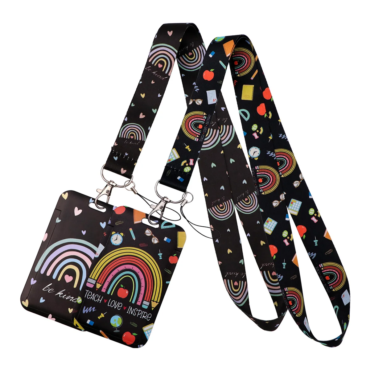 Funny Rainbow Stationery Lanyard Neck Strap Keychain ID Card Cover Badge Holder Mobile Phone Hang Rope Keyring Accessories Gifts