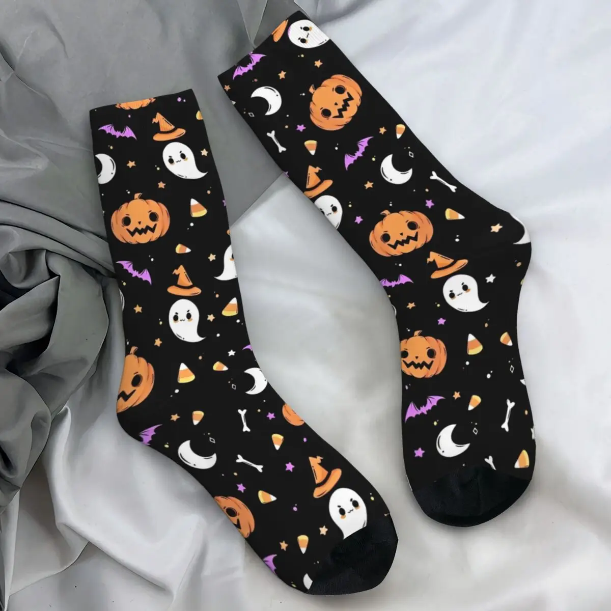 Horror Halloween Pumpkin Bat And Ghost Stockings Trick or Treat Casual Socks Winter Non Skid Socks Men Running Soft Socks