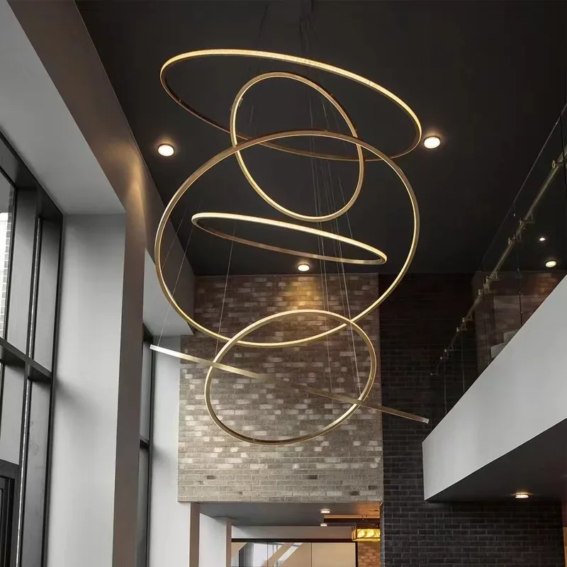 

Postmodern Circular Ring Combination Spiral Staircase Villa Living Room Chandelier Nordic Restaurant Duplex Shop Decorative Lamp