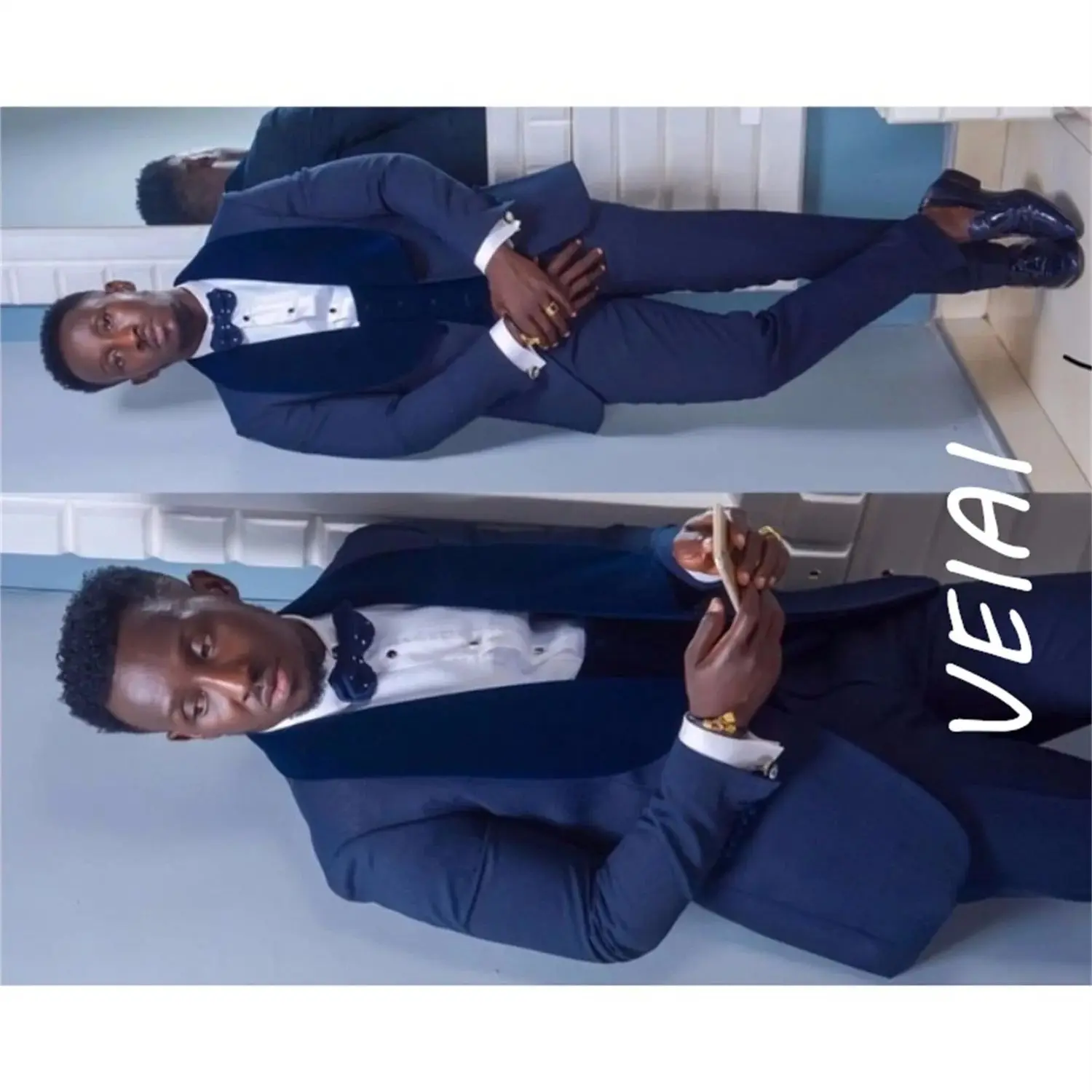 

Темно-синий мужской костюм из трех предметов, шаль, бархатные лацканы, смокинги для жениха, лучшие мужские костюмы, костюм для свадебной вечеринки Homme (пиджак + жилет + брюки)