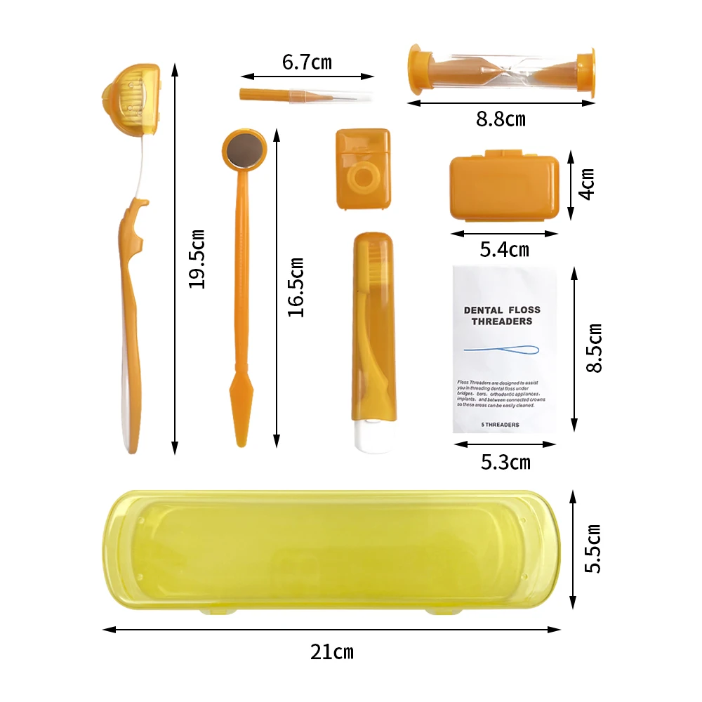 8 Stks/doos Orthodontische Mondverzorging Kit Draagbare Reis Tandheelkundige Mond Spiegel Floss Opvouwbare Tandenborstel Interdentale Borstels Ortho Wax