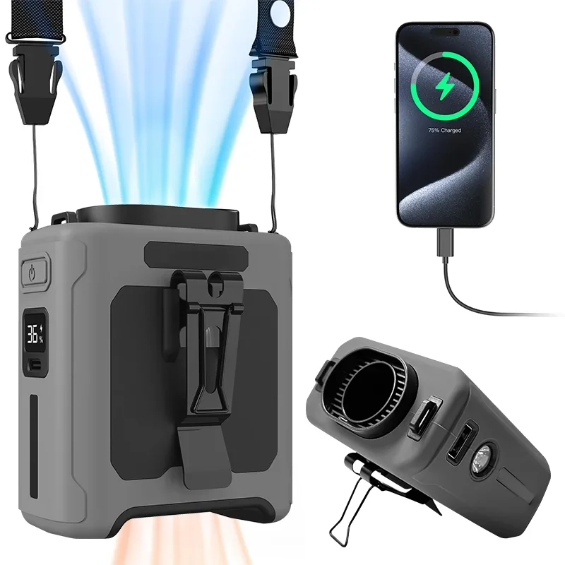 

Светодиодное освещение, подвесной вентилятор для шеи, сильный ветер, работа на открытом воздухе, USB-вентилятор, 10000 мАч, портативный поясной вентилятор, охлаждающий вентилятор, прожектор для кемпинга