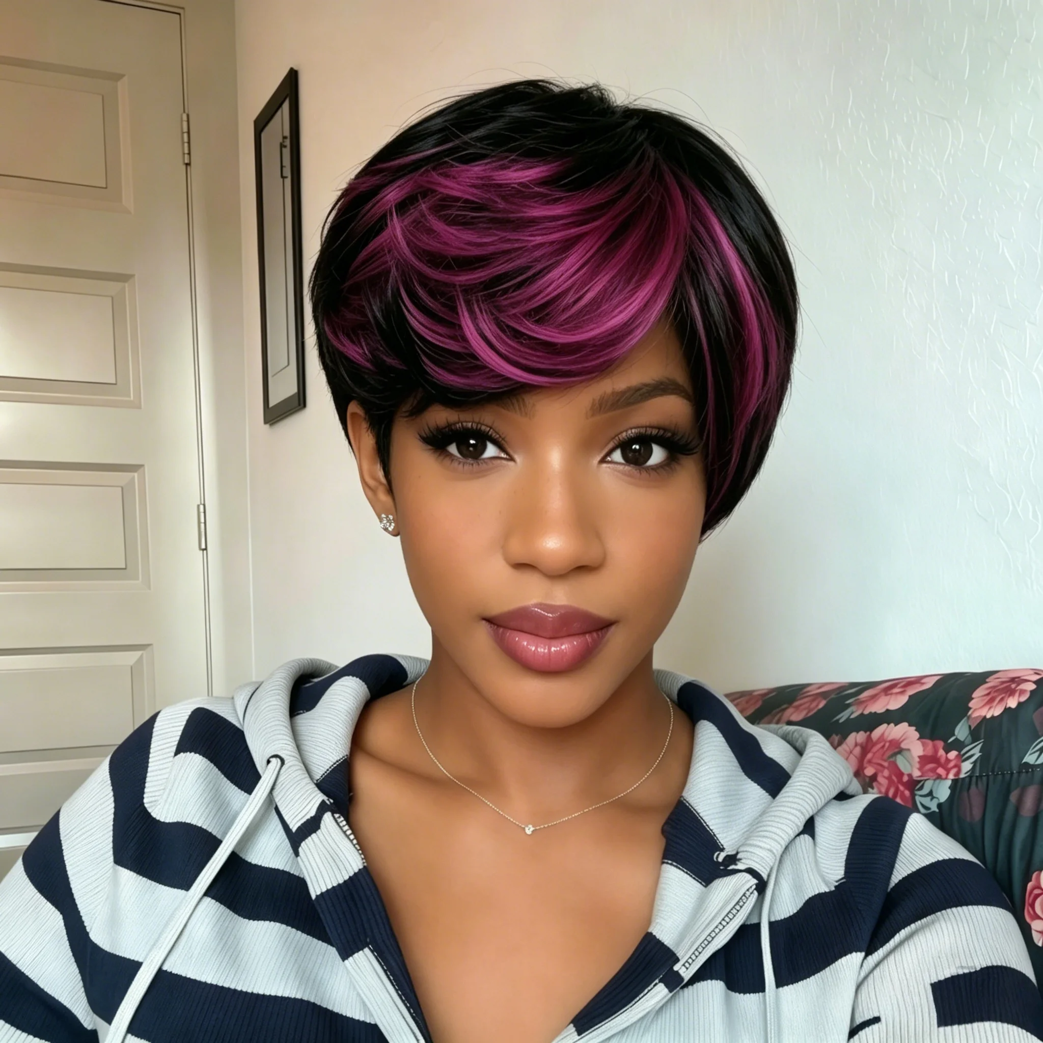 Pixie Cut Wig Black Purple Brazilian Human Hair Short Pixie Cut Wigs for Women Full Machine Made Wig