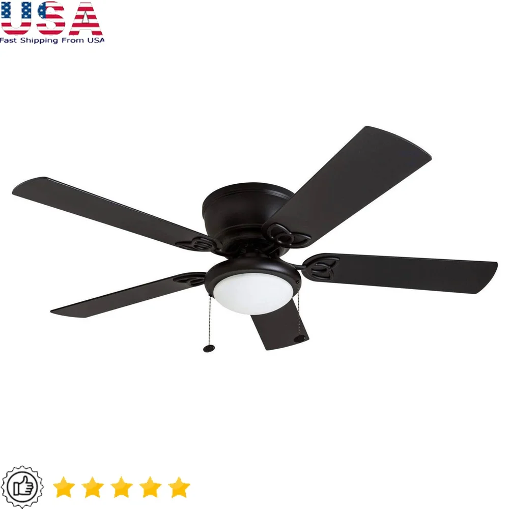 

52 Inch Matte Black Low Profile Ceiling Fan with Light Remote Control 5 Reversible Blades Energy Efficient Quiet Operation