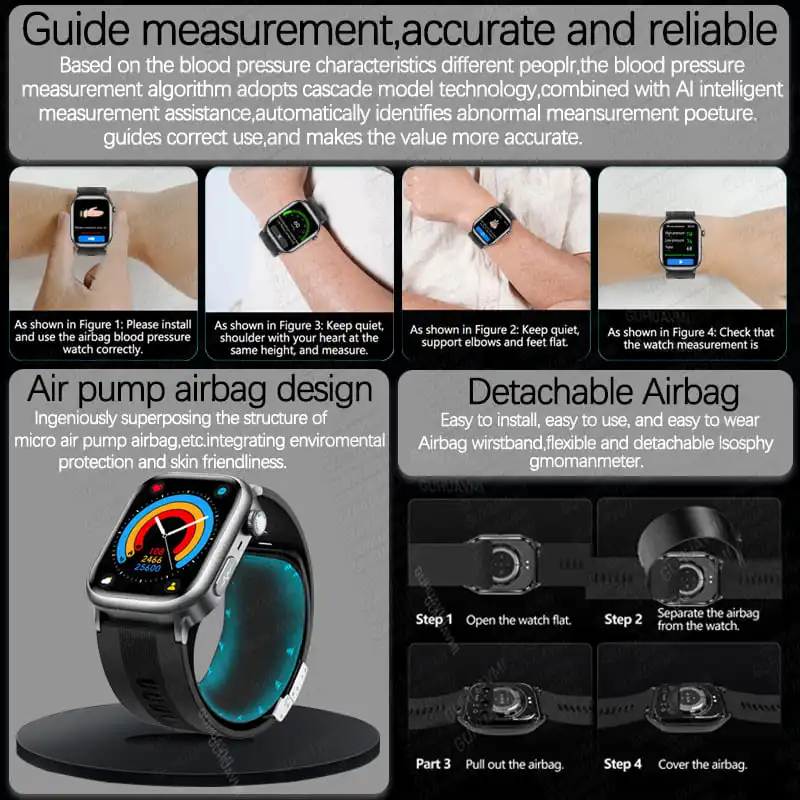 2025 Nieuwe Verpleging Luchtpomp Airbag Bloeddruk Smart Horloge Mannen Urinezuur Lipide ECG + PPG Bluetooth Oproep Gezondheid Smartwatches