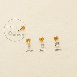 20G 316 Stainless Steel Flat No Fade Classical Push-up Stud Earrings With Super Mini 2mm AAA Colors Zircons