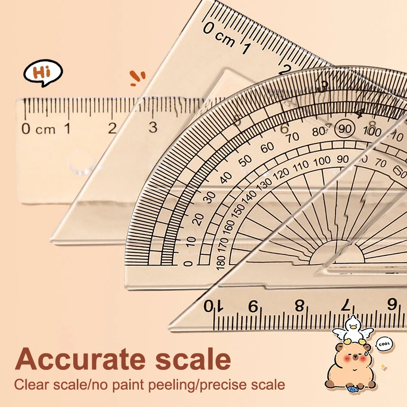 1Set Cute Cartoon Capybara Kids Ruler Stationery Set Multifunctional Combination Ruler Triangle Protractor Drawing Tools