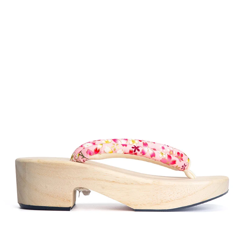 Zuecos japoneses de madera para mujer, zapatillas de tacón alto de madera Geta, chanclas con estampado Floral de cereza, zapatos Cos, novedad de verano 2022