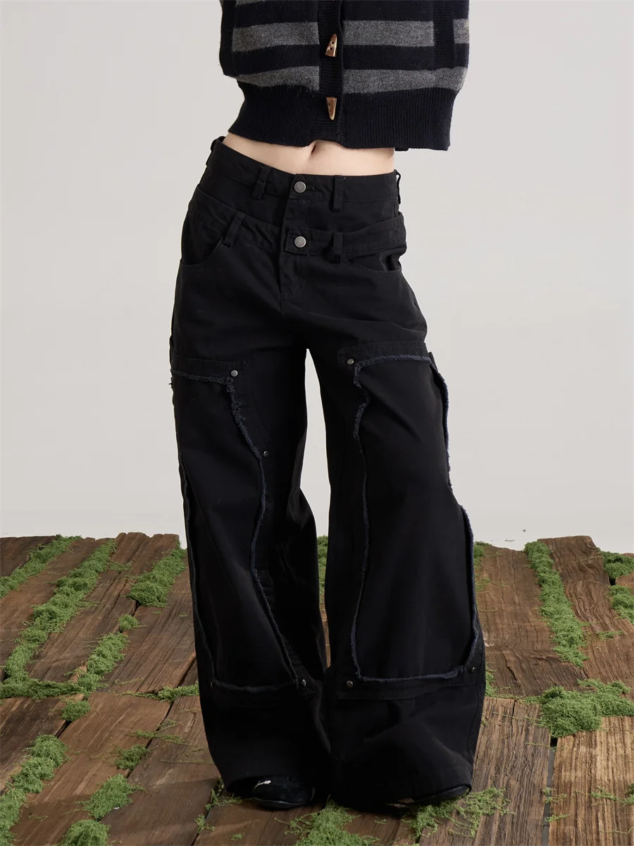 

Onlpp American Sle Cool Girl High Street Loose Wide Leg Jeans Women's Double Waist Design Loose Long Trousers