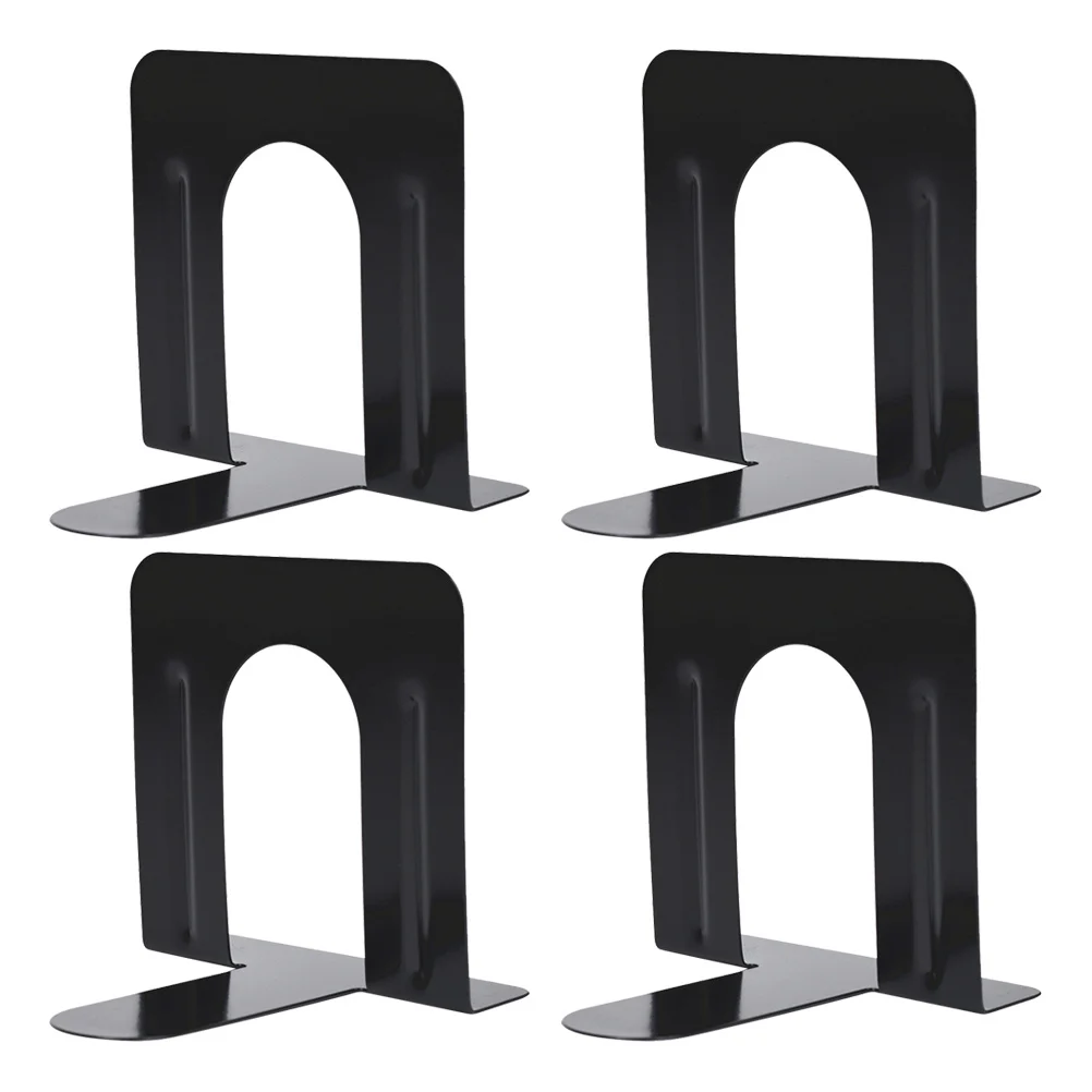 2 Pairs Metal Bookends Simple Book Ends Desktop Magazines Stand Organizer for Office School (Black) book Stand