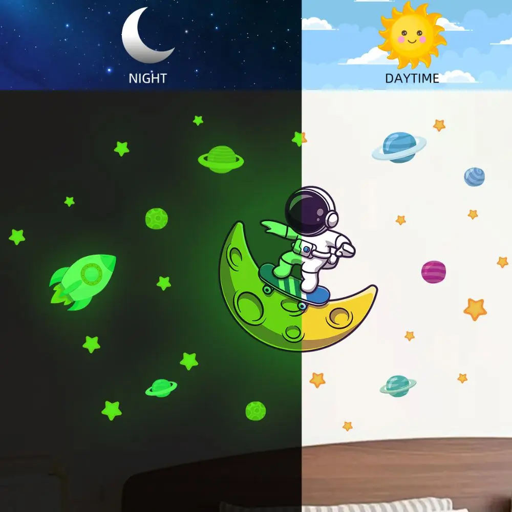 1pc 3d Cartoon leuchtende Wanda uf kleber leuchten im Dunkeln Astronaut dunkle Wanda uf kleber Planet Wandt attoos Kinderzimmer Dekor