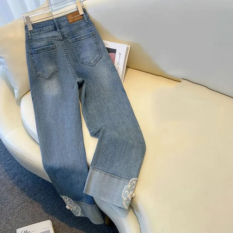 กางเกงยีนส์ทรงตรงผู้หญิง สไตล์ชาติพันธุ์ ปักลายใหม่ ฤดูใบไม้ผลิ ฤดูใบไม้ร่วง 2025 ทรงหลวม ใส่สบาย ดูดี มีสไตล์