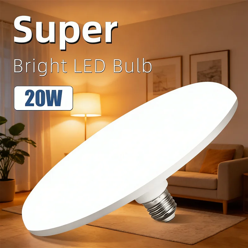 

Мощный светодиодный светильник для гаража - лампа UFO 20W 220V E27, промышленного класса яркости, для подвала, склада или в качестве подвесного светильника.