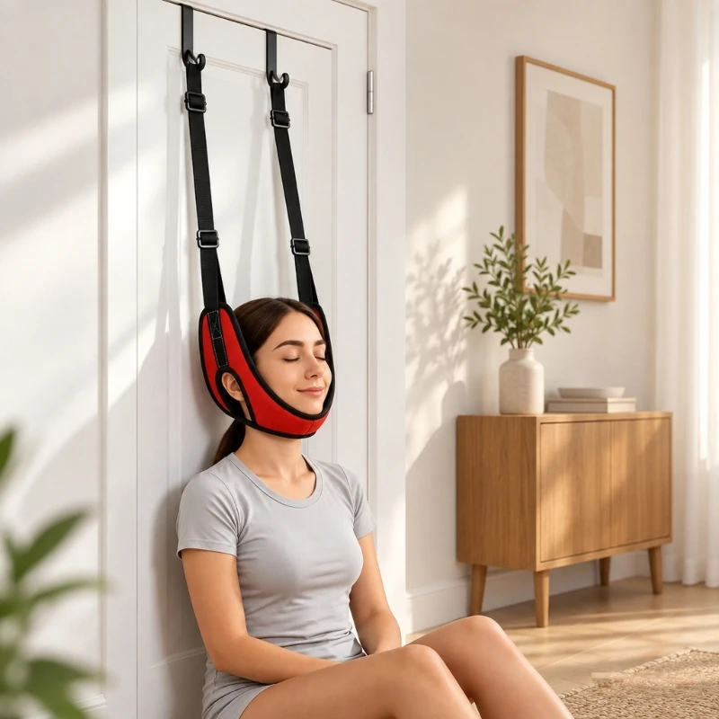 Q39E Neck Stretching Tractions Slings with Contouring Head-and-Chin Support, Two Door Hook, and Adjustable Hanging Rope Position