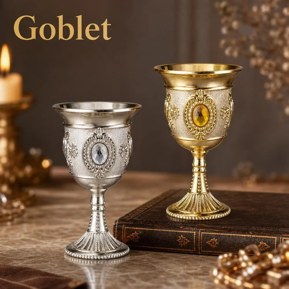 Vintage Medieval Rose Embossed Goblet Zinc Alloy Small Wine Cup Mini Shot Glasses Anti Break Banquet Party Bar Drinkware