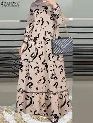 Zanzea Herfst Vrouwen A-Lijn Vestidos Vakantie Vintage Print Lange Mouw O-Hals Abaya Gewaden Moslim Mode Islamitische Maxi Jurk