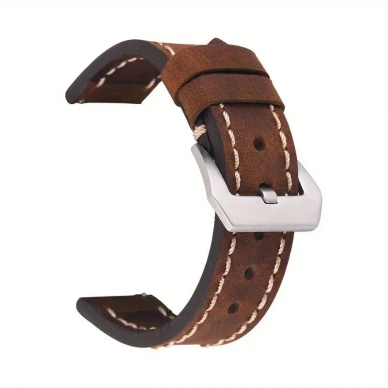 Vintage Crazy Horse Leather Watch Band Men's Pure Handmade Stitched Strap 18-24mm Fit Smart Watch & Traditional Watches
