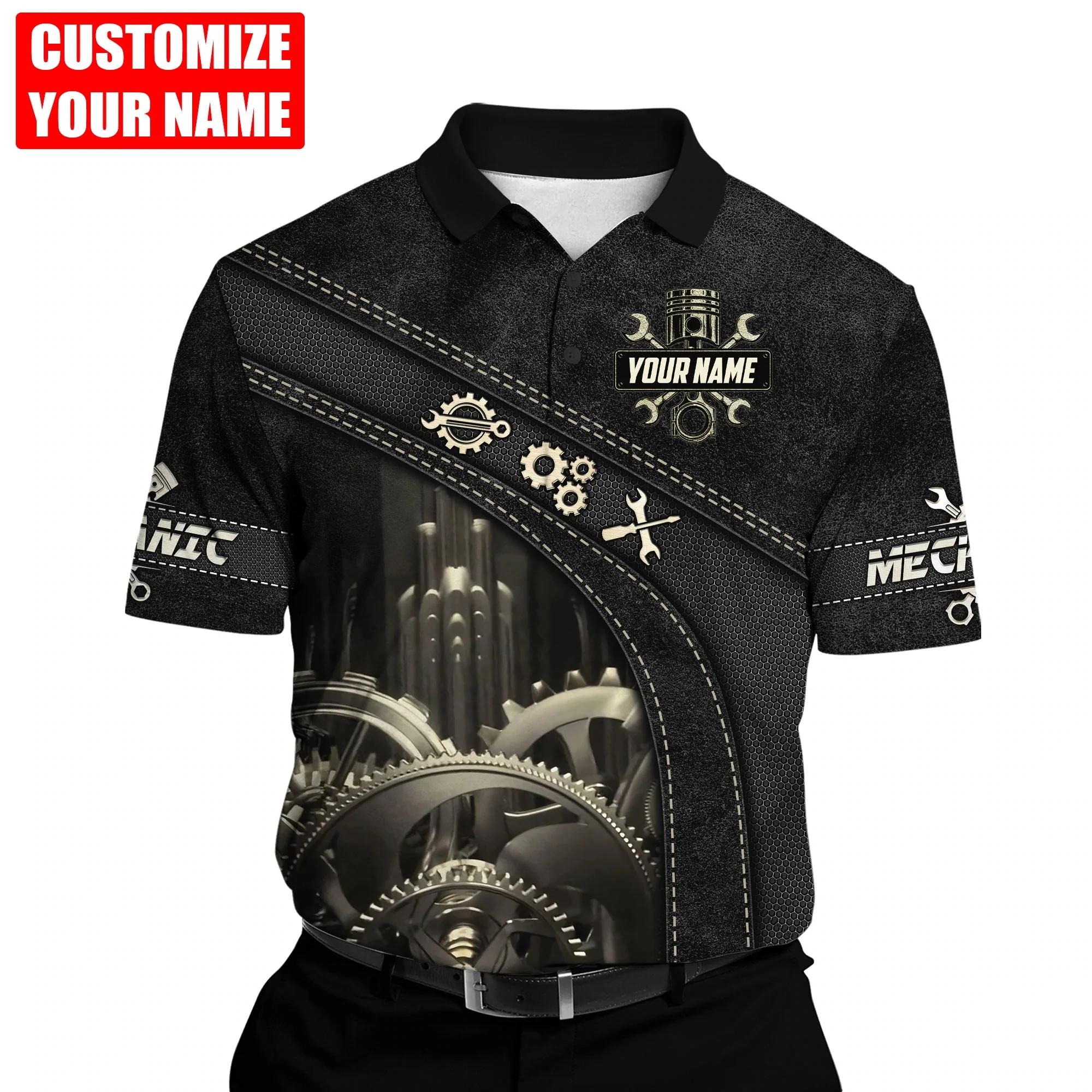 Personalized Name Mechanic 3D All Over Printed Mens Polo Shirt Summer Short Sleeve t-shirt Street Casual POLO shirt tops WK12