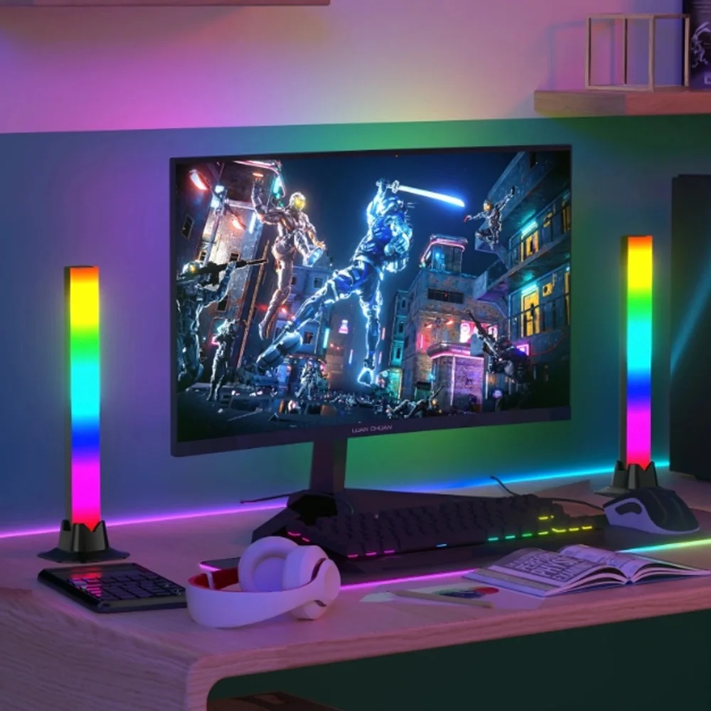 

RGB Atmosphere Floor Lamp Music Intelligent LED Pickup Lamp Desktop Game Computer Decoration Night Lamp Bluetooth Control