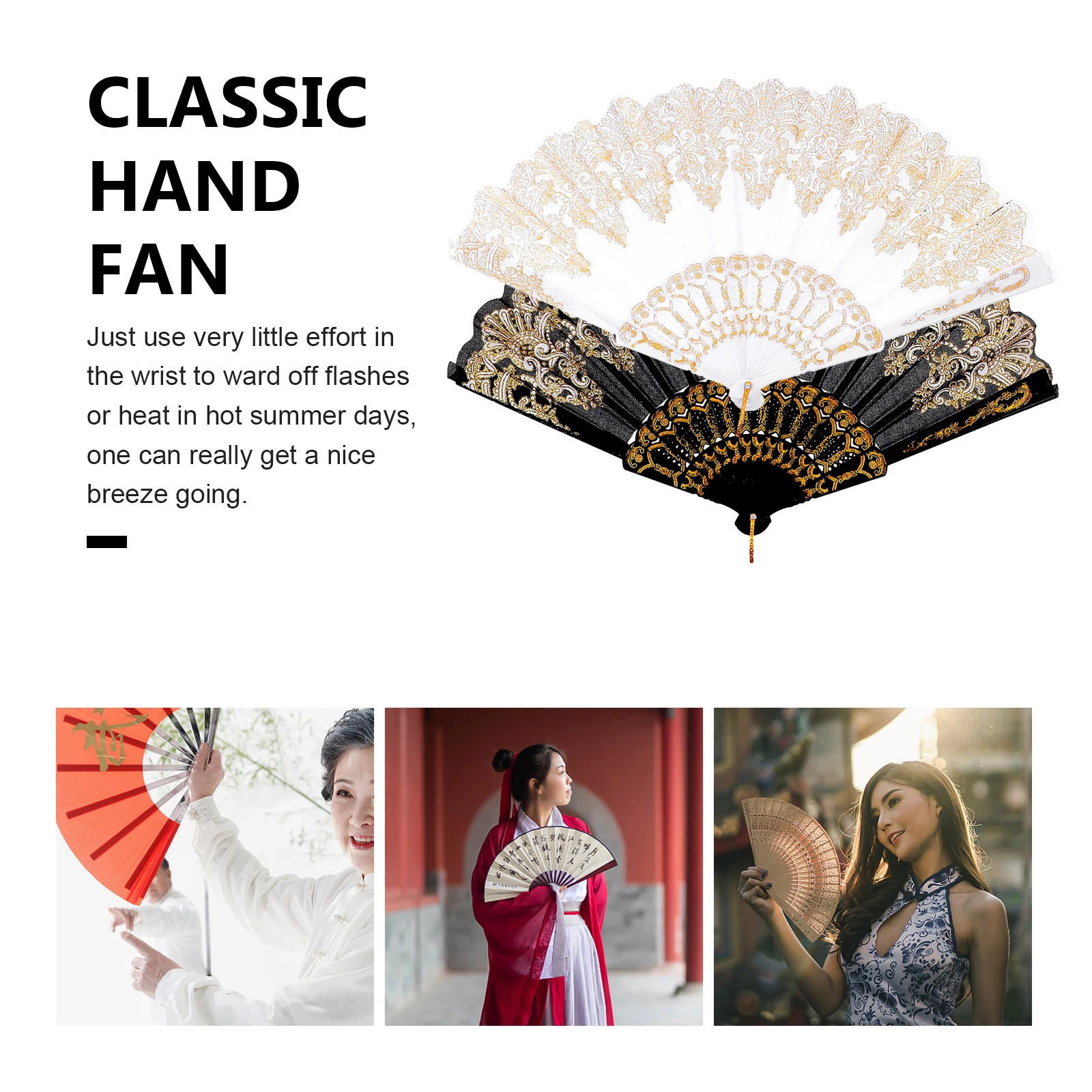 

2Pcs Chinese Style Folding Fan Dancing Fan Props Premium Material Bronzing Design Elegant Gift for Women Girls