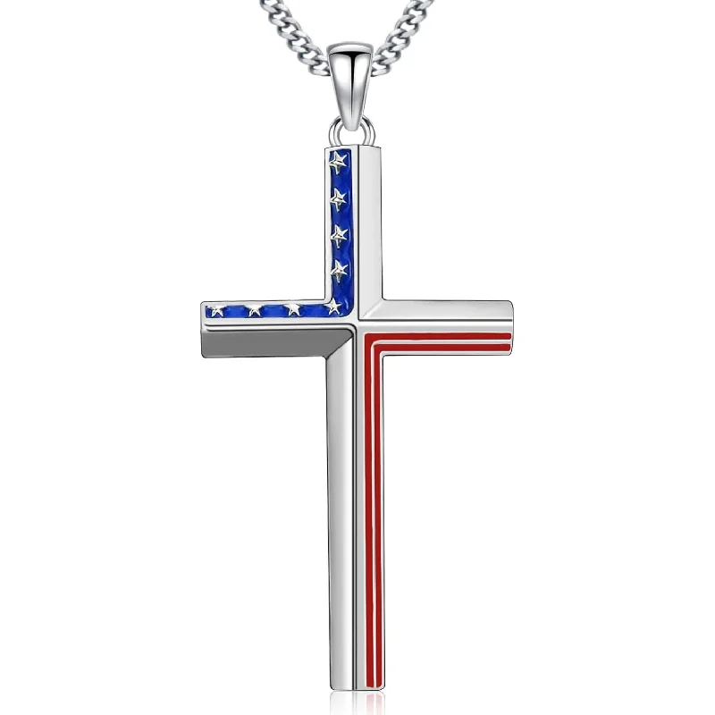 قلادة متقاطعة من الفضة الإسترليني عيار 925 - سلسلة 22 بوصة + 2 بوصة قابلة للتعديل مجوهرات دينية وطنية أمريكية #4