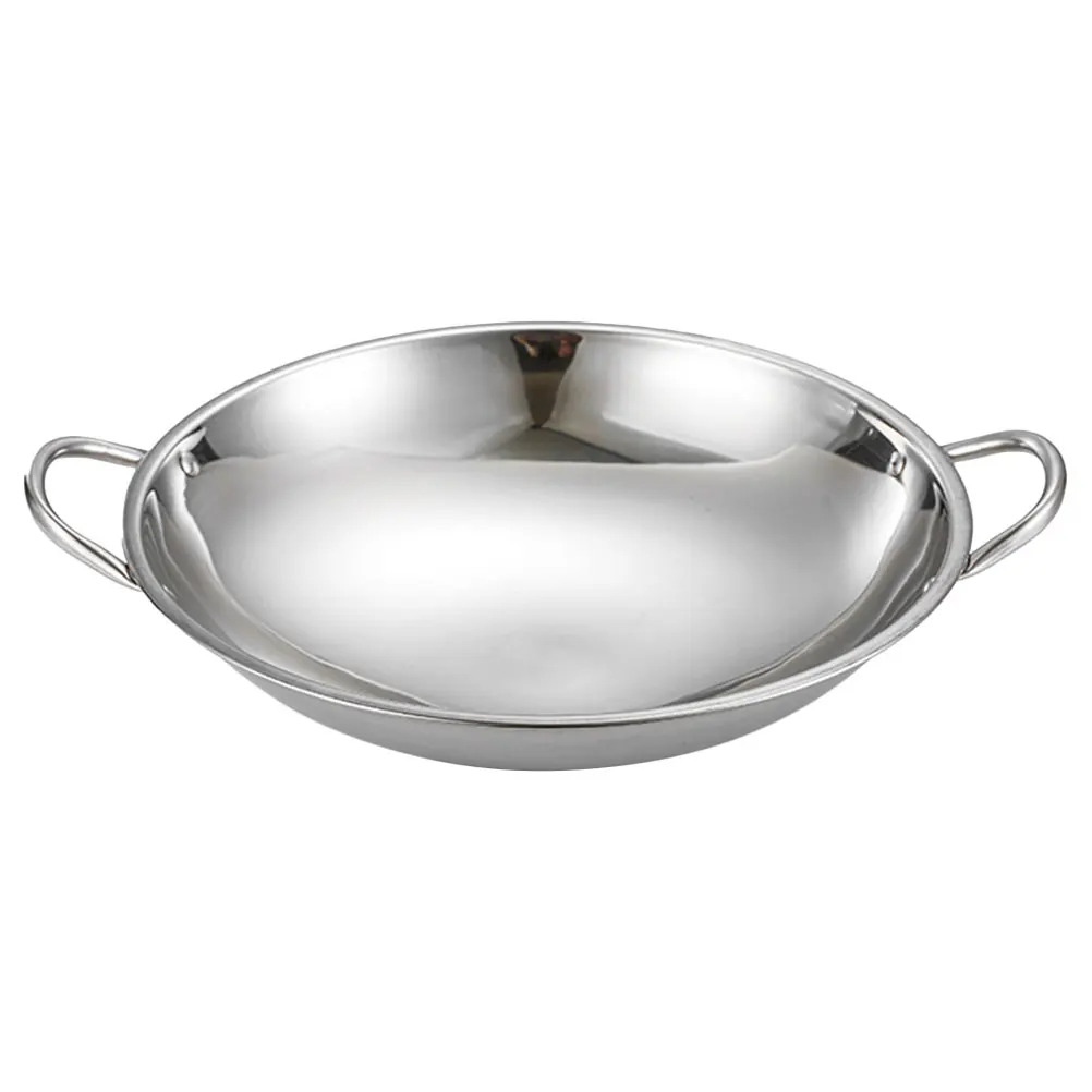 

Large Round Stainless Steel Cooking Pot Double Handle Wok High Temperature Resistant Easy Clean Home Restaurant Use Kitchen