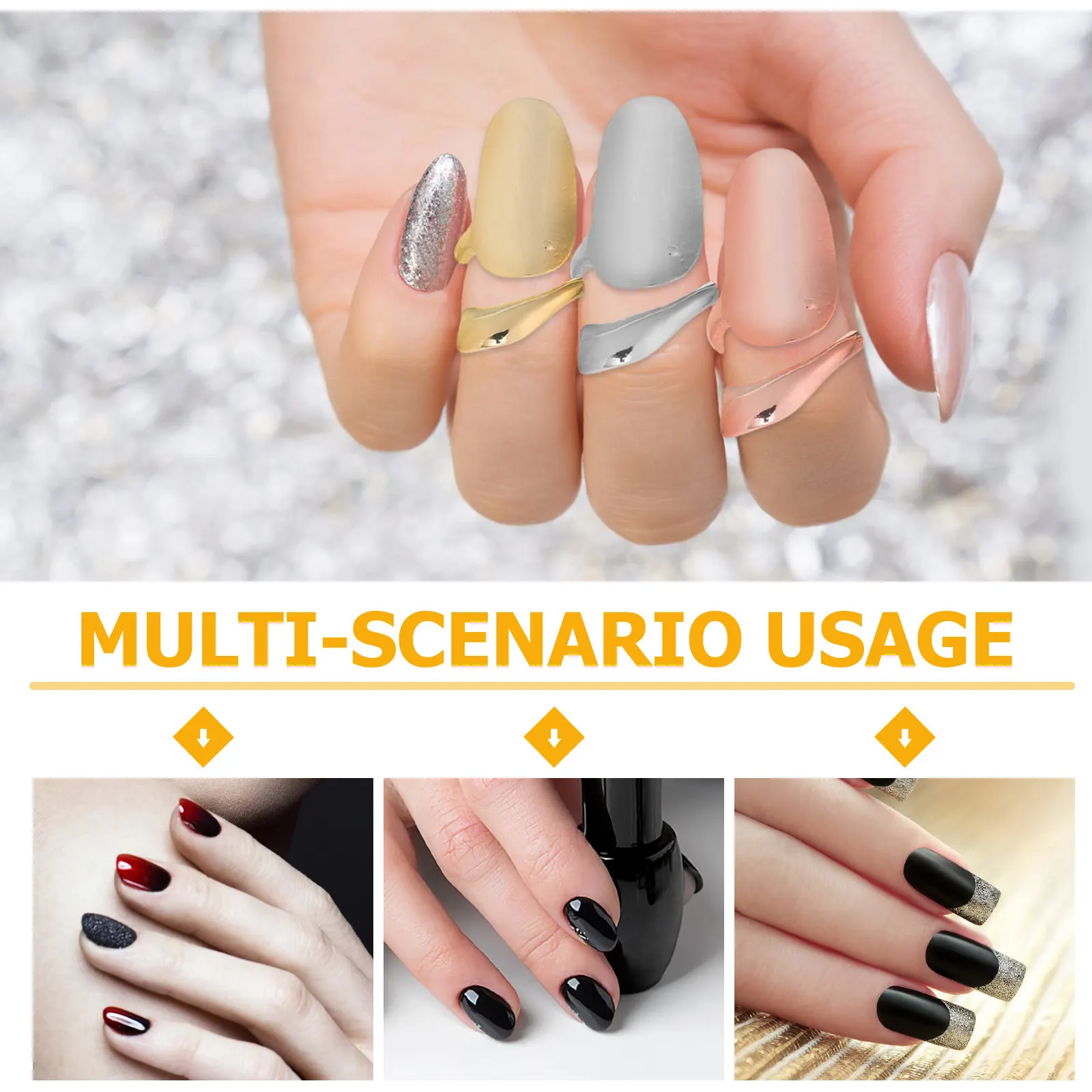 3Pcs Fashion Alloy Nail Rings for Women Detachable Finger Tip Nail Jewelry Manicure Decoration Long Slender Finger Effect