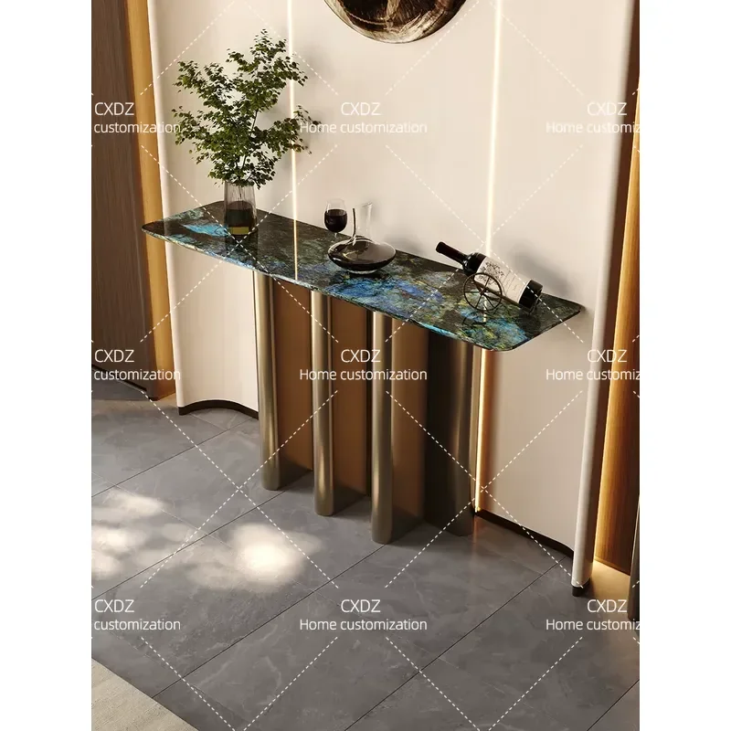 Modern Light Luxury Natural Stone Rectangle Console Table for Living Room Entrance Corridor Aisle Tieji Art End View Platform