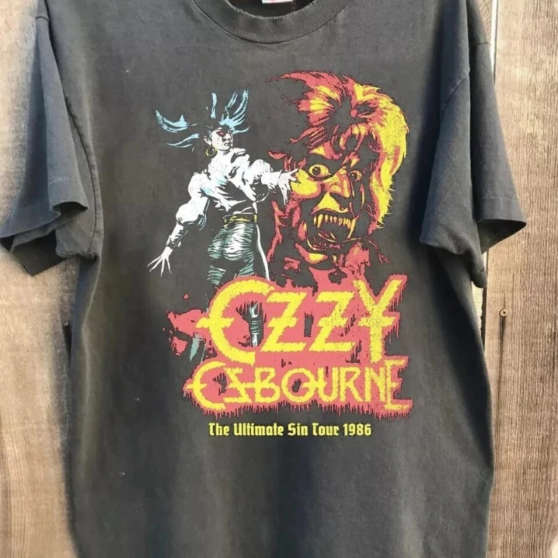 

Футболка The Ultimate Sin Tour 1986, Ozzy Osborn, темно-серая футболка с принтом, летняя новая винтажная модная уличная одежда