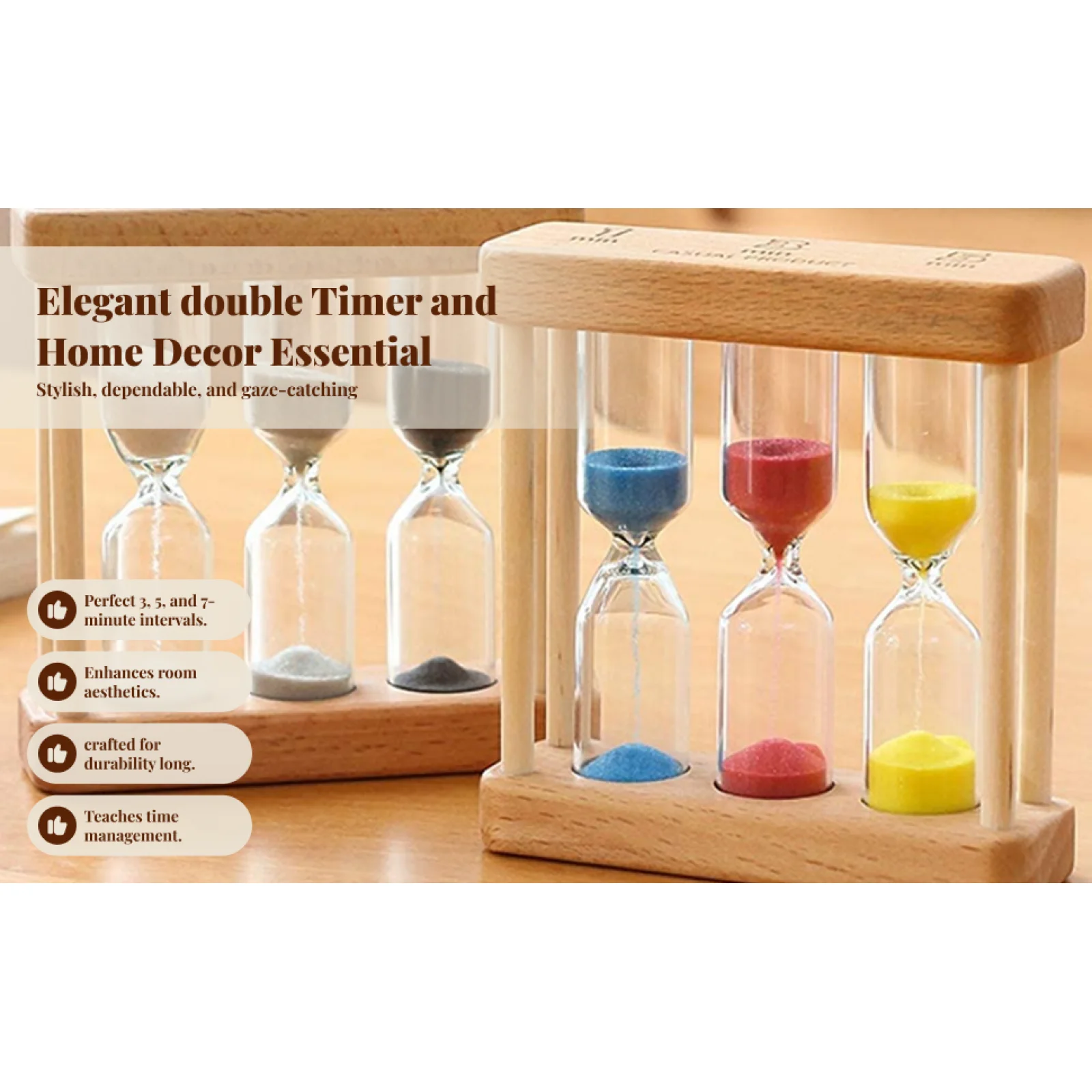 Sand Timer Set Wooden Hourglass Durable Focus Visual Timer for Classroom Cooking and Games