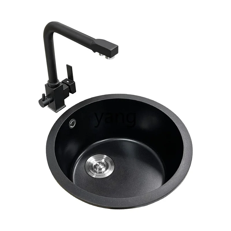 

CX black quartz stone round sink single sink vegetable basin kitchen balcony small granite dishwasher sink