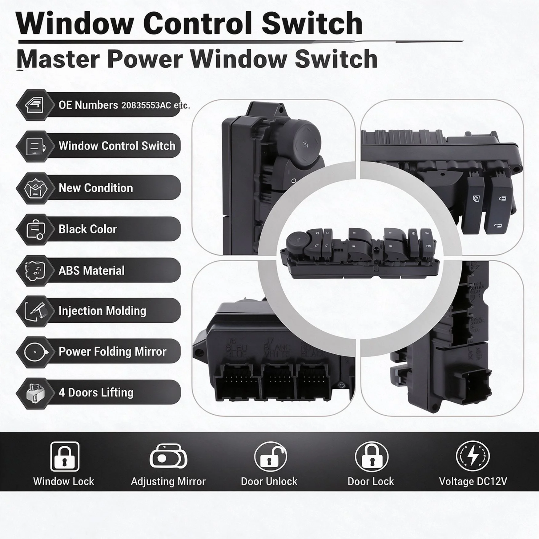 Black Car Window Control Switch, Window Switch Replacement 15906881,Clip-On Left Driver Side Window Switch