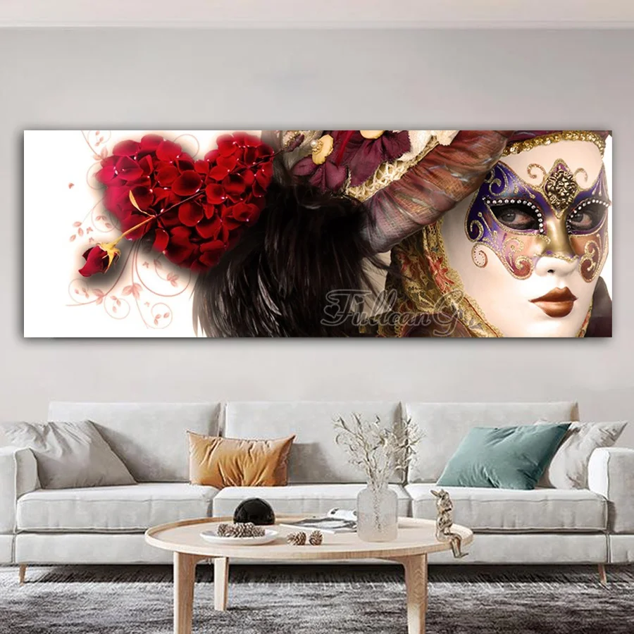 Diamond Painting New Arrival Large Size Masked Woman Flower Diy Full Mosaic Embroidery Kits Rhinestone Picture Wall Decor AA5366