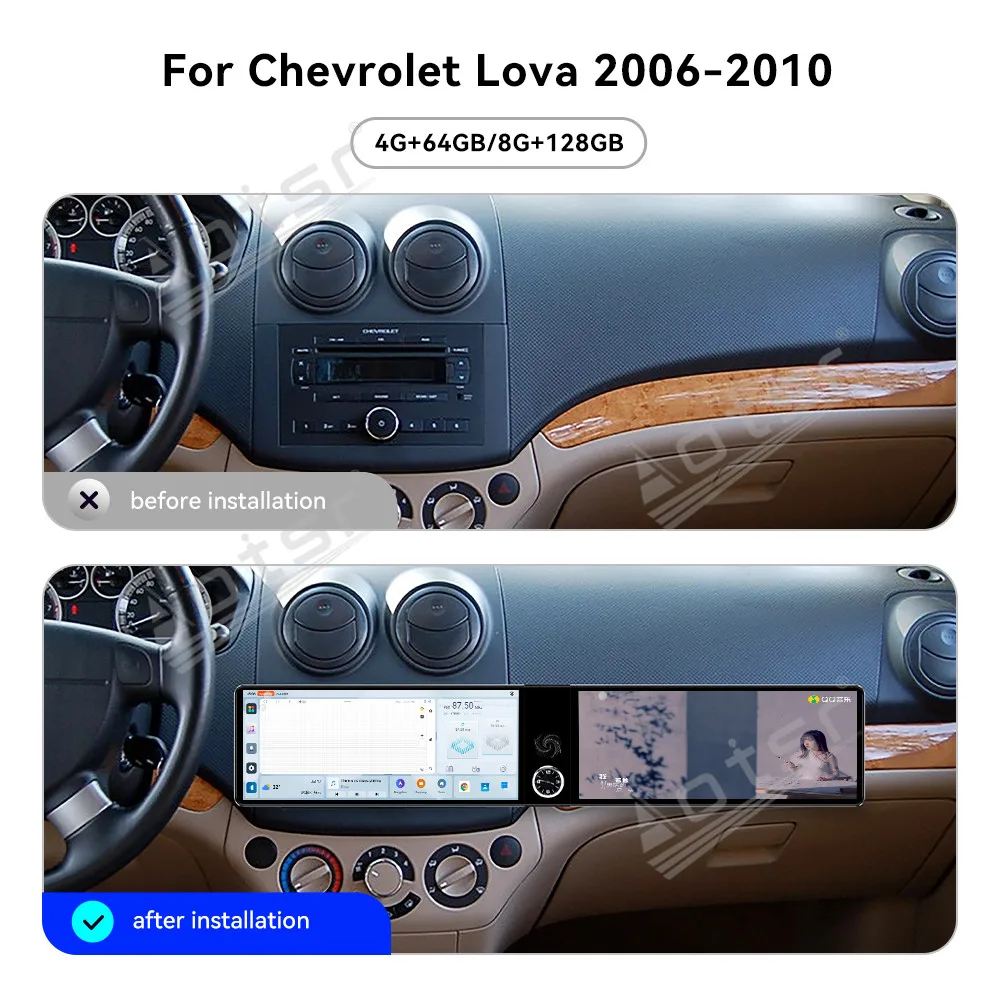 

For Chevrolet Lova 2006-2010 12.3" Android 13 Dual Screen Car Radio Car Multimedia Video Player GPS Navigation Carplay Unit DSP