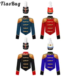 Boys Girls Drummer Costume Outfits Drum Major Team Uniform Tassel Jacket Coat Hat Set Nutcrackers Fancy Dress Up Halloween Suit