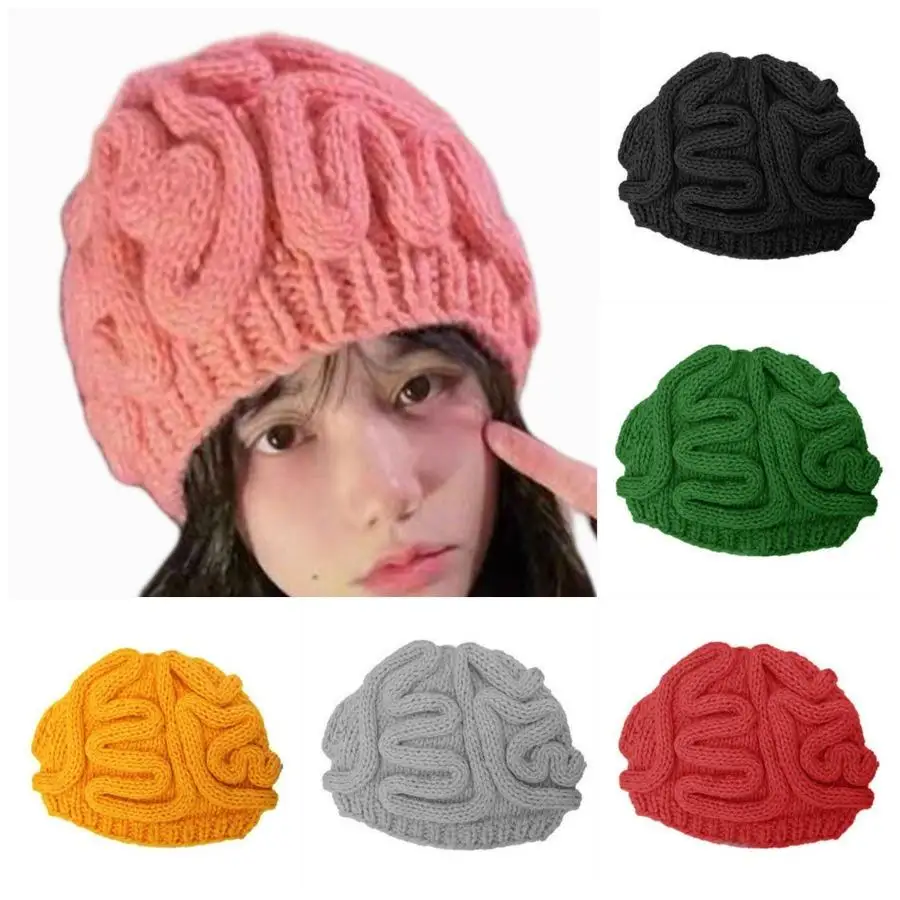 Funny Pink Handmade Knitted Brain Hat Creative and Unique Brain Headgear Hat