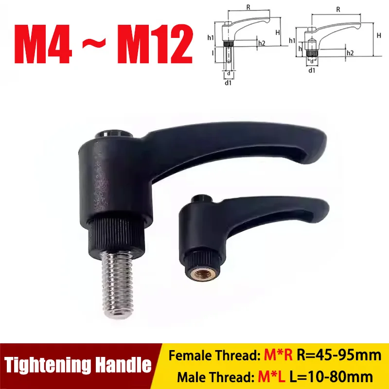

Nylon Adjustable Position Tightening Handle Screw Resin Flange Arc-Shaped Plastic 7-Shaped Fixed Handle Female ThreadM4-M12