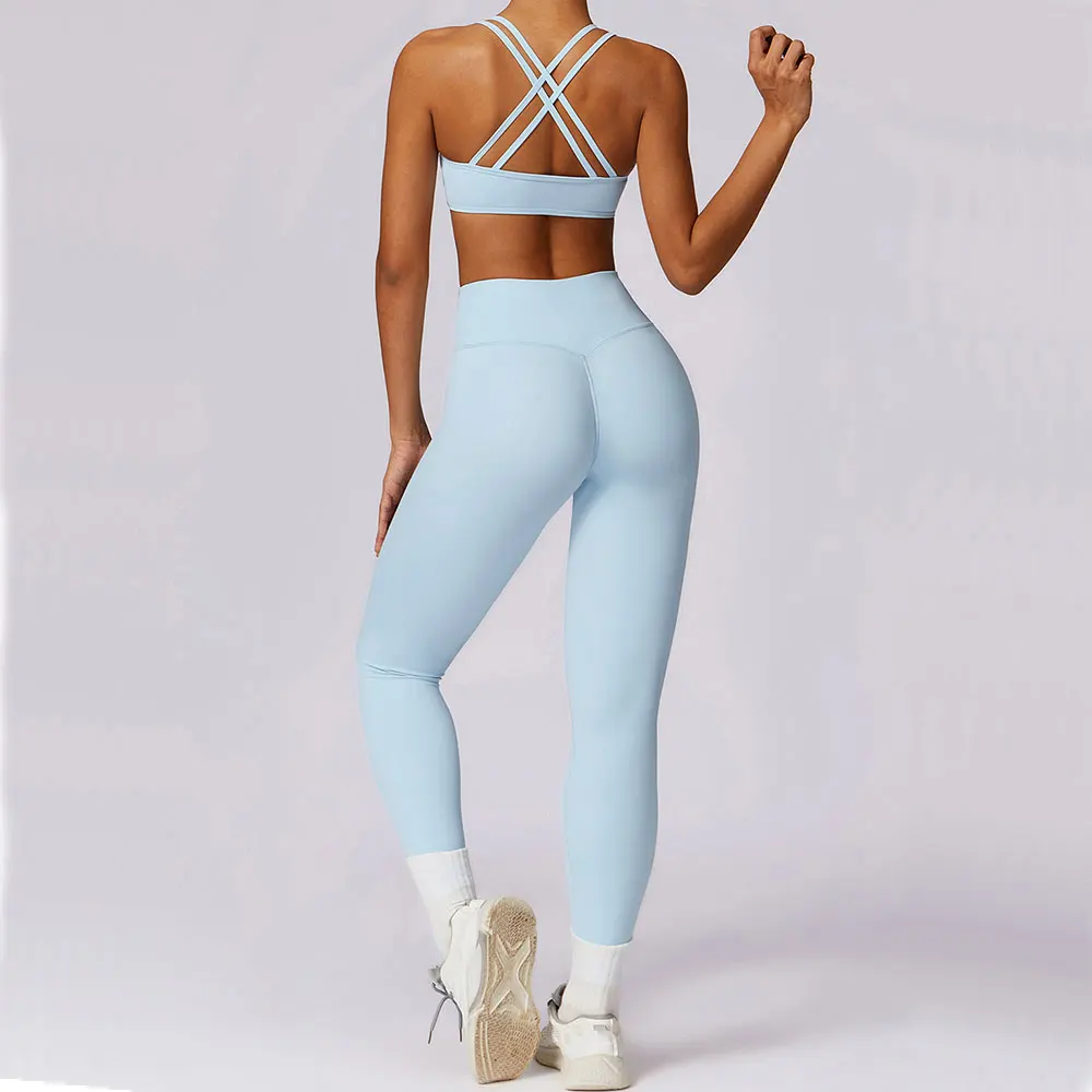 2PCS Yoga Set Nude Feeling Workout Sets Women Tracksuit Gym Push Up Fitness Running Workout Sportwear Sport Bra Leggings Suit womens sexy skinny diy printed t shirt and shorts sets 2 piece outfits tracksuit jogging suits customize your logo