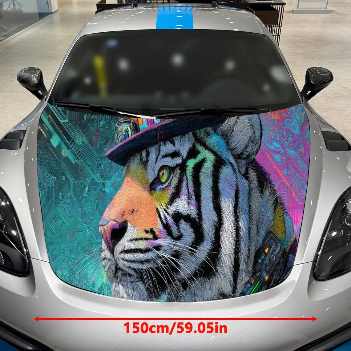 Trendy Stylish Tiger Car Cover Sticker, Auto Hood Decal, Car Exterior Scratch Resistant Decal, Trendy Gift for Car Lovers, Eye-c