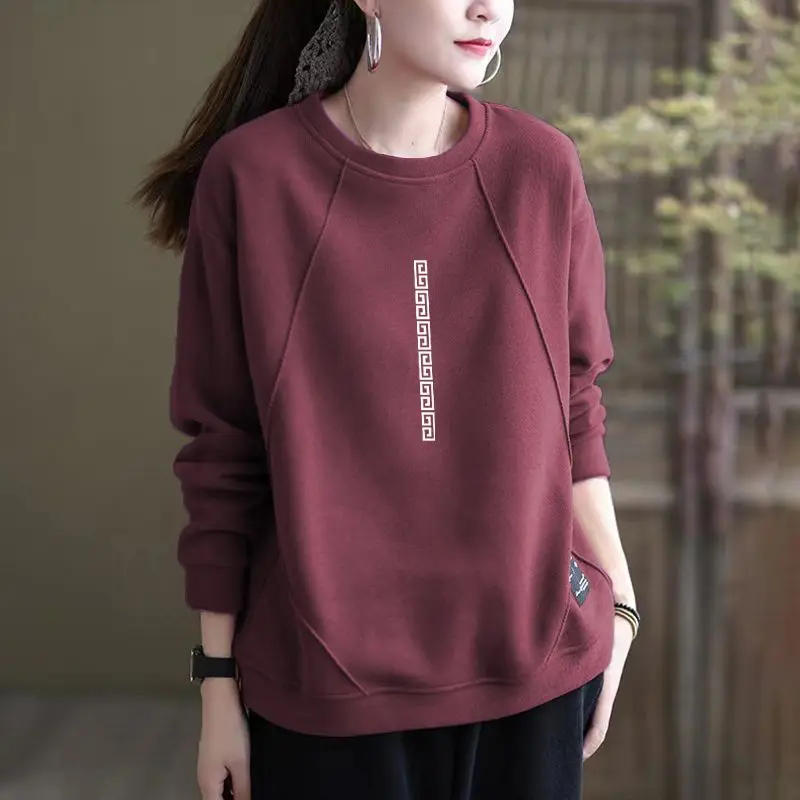 

Female Clothes Pullovers Sweatshirts for Women Letter Printing Text Round Neck with Orint on Loose Graphic Baggy 2000s M E Tops