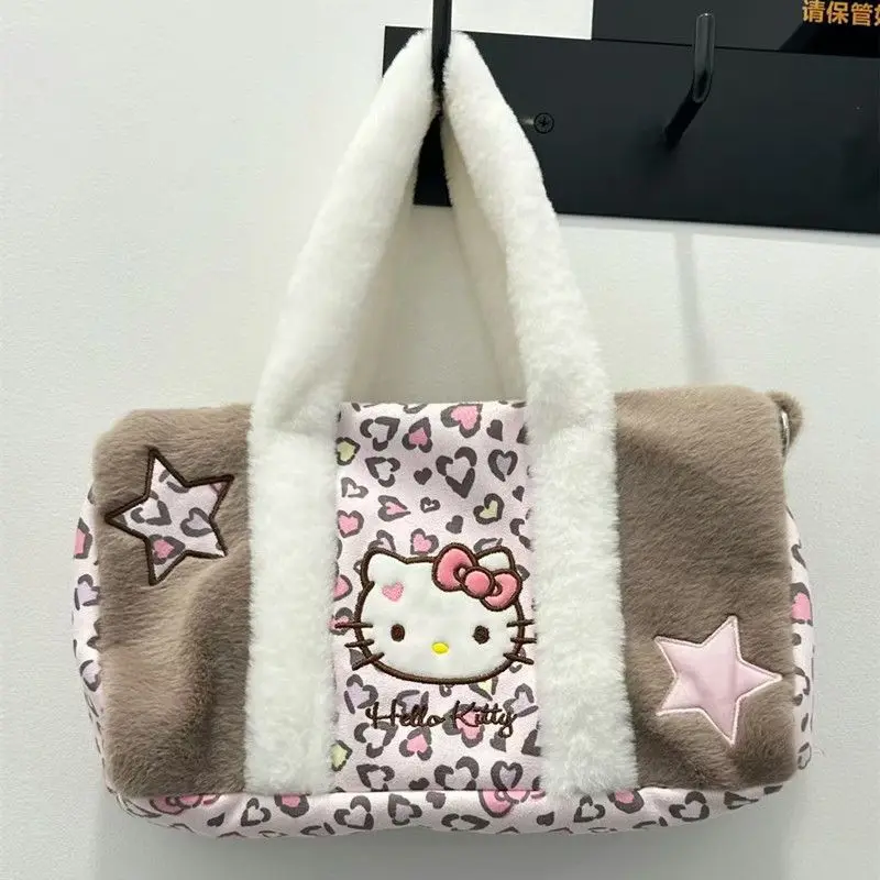 

Новая плюшевая сумка с леопардовым принтом, большая вместительная холщовая сумка-тоут для девочек, стильная и милая женская сумка через плечо