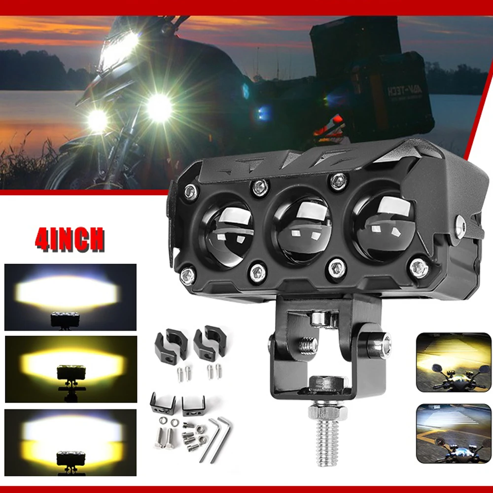 Auxiliary Motorcycle LED Headlight 12V Work Lighthouse Projector Lens Front Lamp Driving Lights for Electric Off -road fog LED