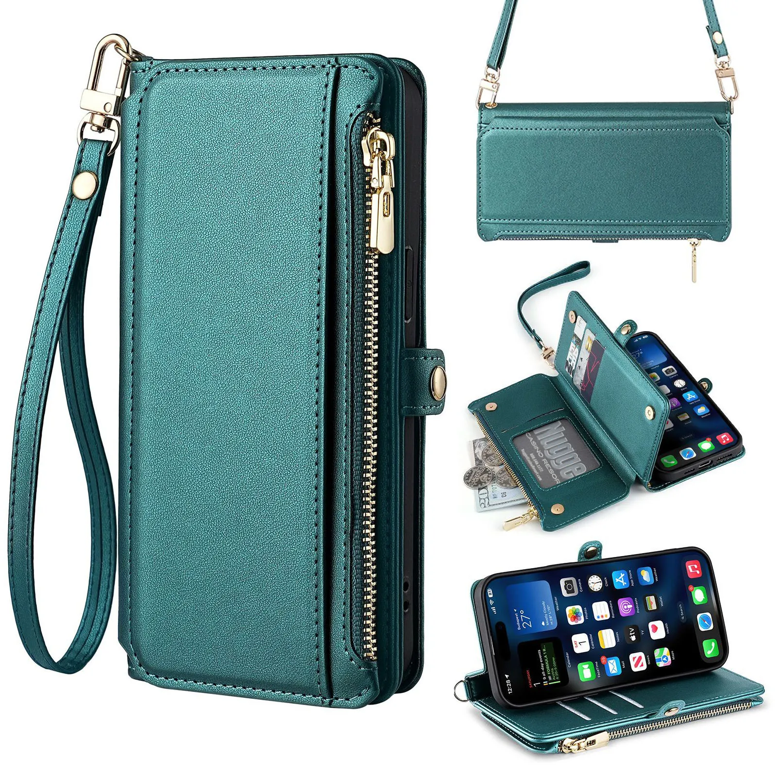 

Чехол-кошелек на молнии для Samsung Galaxy A55 A35 A25 A15 A05 A05S A54 A34 A24 A14 A04 A04S кожаный чехол через плечо с несколькими 7 карт