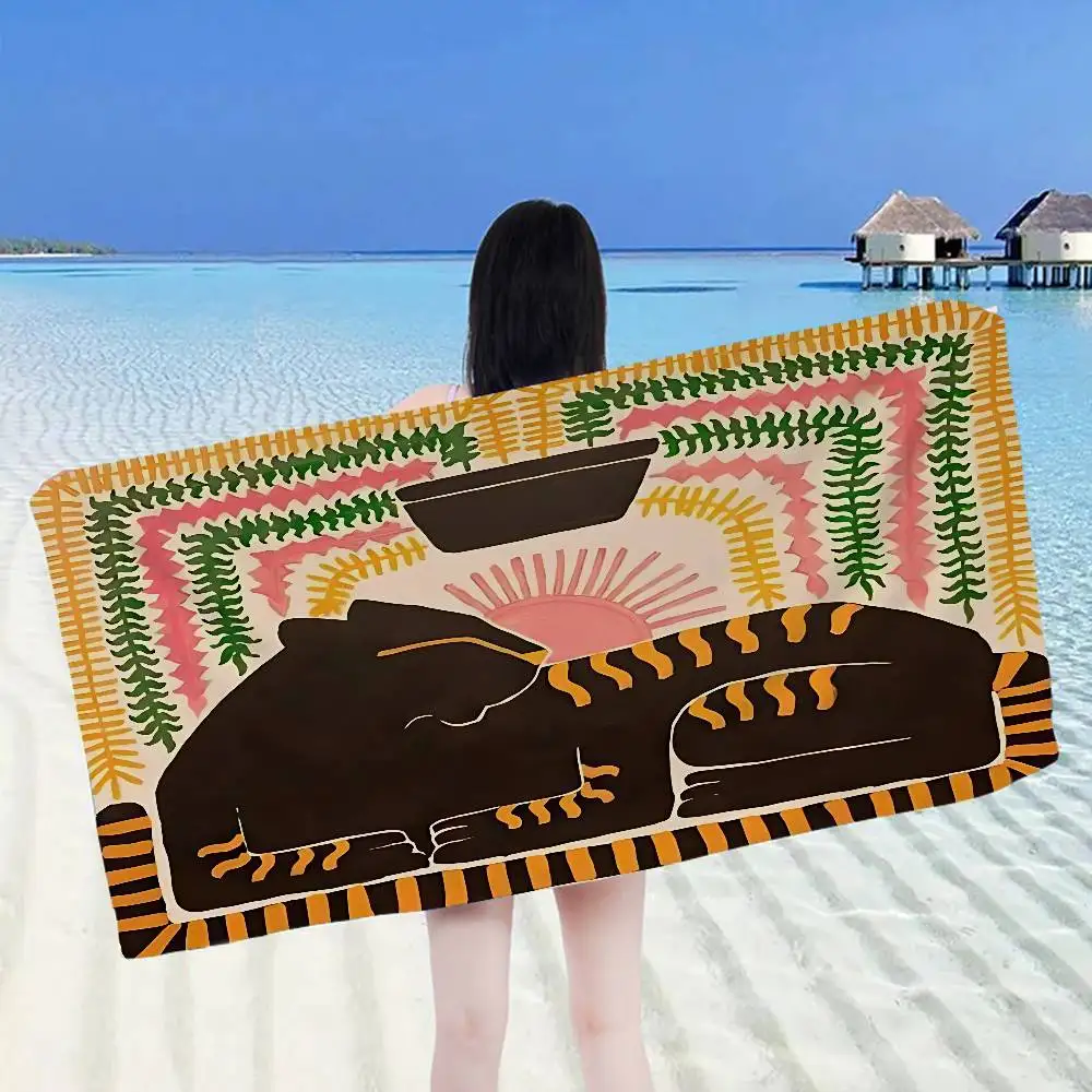 Ancient Egypt Tiger Leopard Microfiber Beach Towel Absorbent Quick dry Soft Yoga Swimming Resort Mountain Climbing Towel