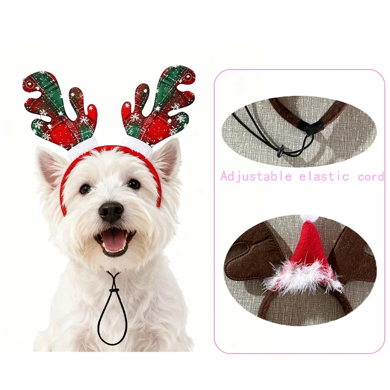 Christmas Pet Headband Reindeer Antlers for Dogs Cats Adjustable Festival Party Headband Small Medium Large Pets Accessories