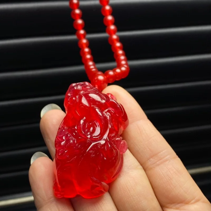 

Certified Natural High Ice Red Jade Jadeite carving Pi Xiu Pendant&NecklacesWomen's Clothing