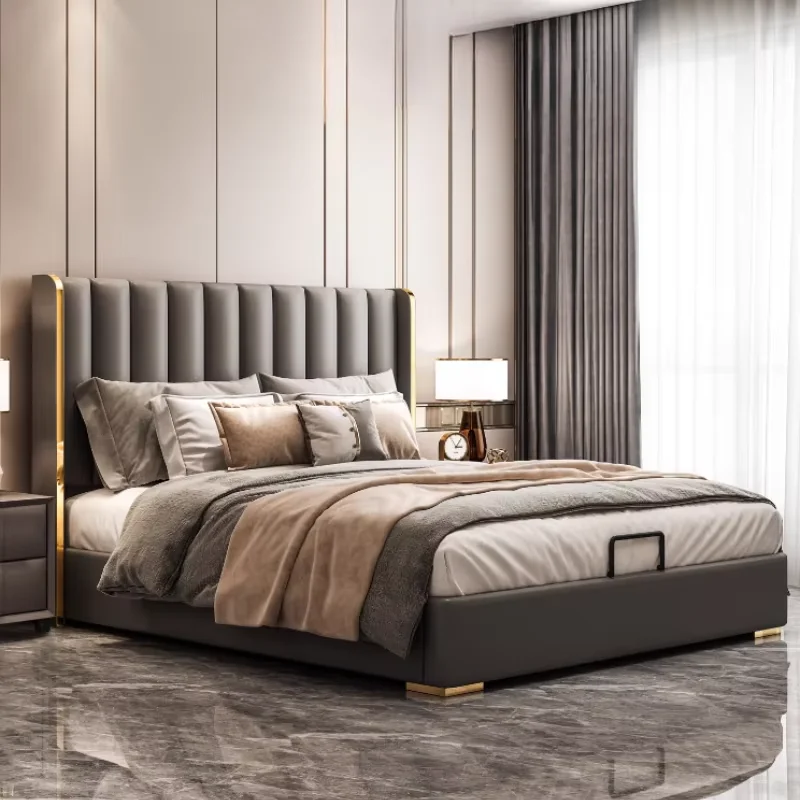 Adults Luxury Modern Double Bed Queen Size Design Loft Storage Double Bed Space Saving Lit 2 Personnes Bedroom Furniture